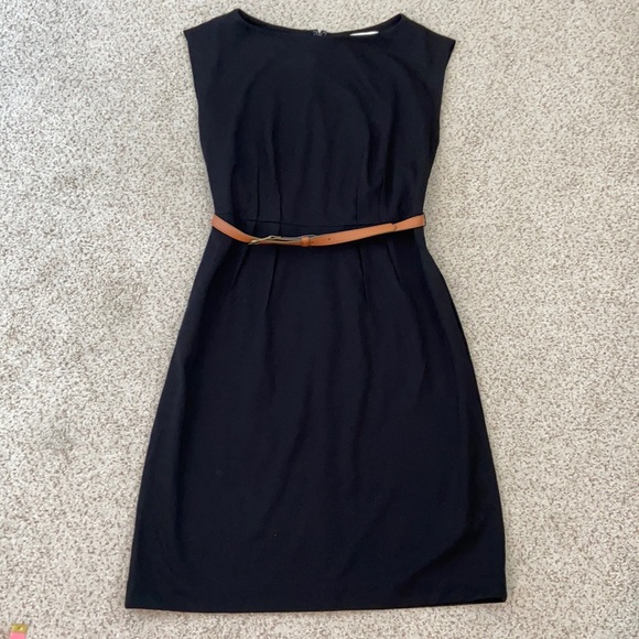 LOFT Dresses & Skirts - LOFT Black Ponte Sheath Dress w/cognac colored belt, 2